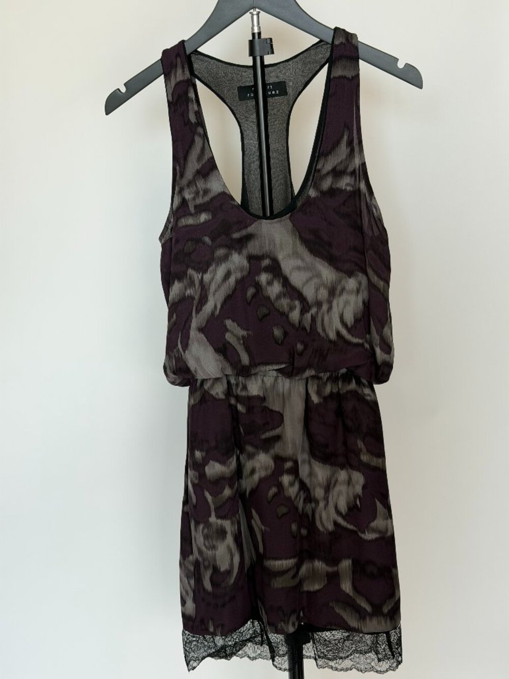 Robert Rodriguez Purple Gray Floral Racerback Lace Dress